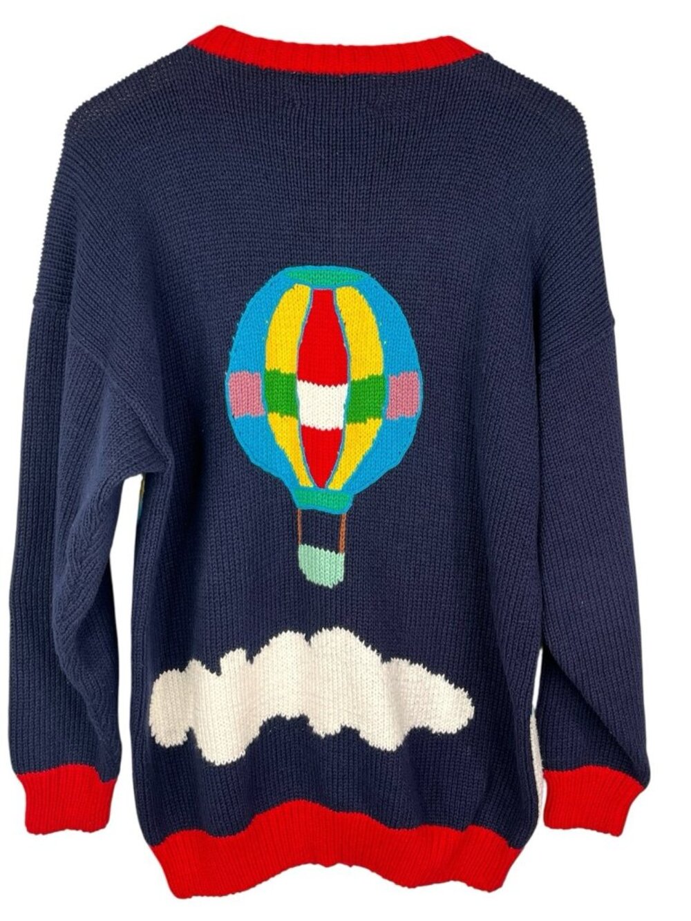 COTTON SALSA Women's Navy Colorful Embroidered Balloons Sweater Cardigan - Picture 8 of 8